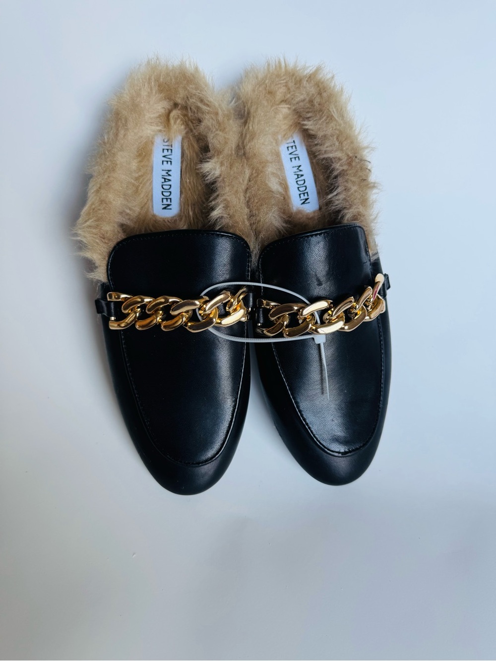 Steve Madden Black Faux-Fur Chain Mules